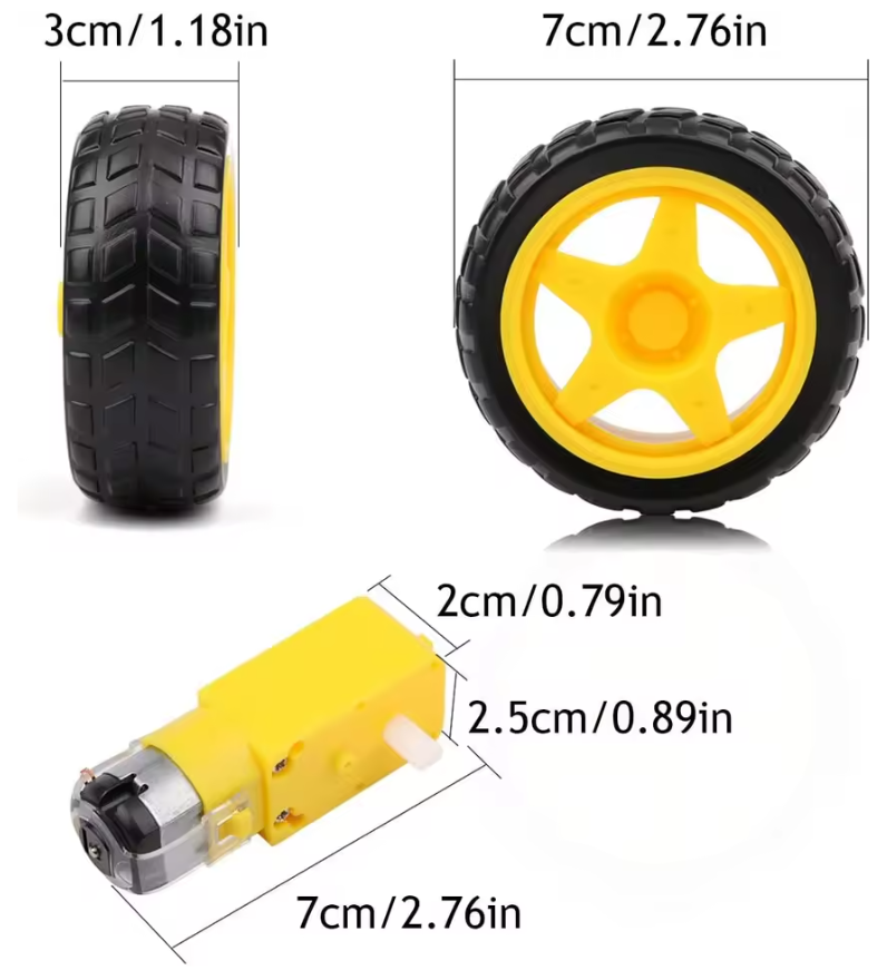 Moteur TT DC avec roue 65mm pour voiture Robot 2WD/4WD