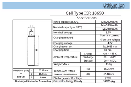 Batterie Li-ion 18650 3.7V 2000mAh