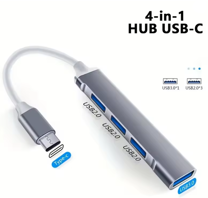 Adaptateur OTG multi-répartiteur 4 ports avec Type C