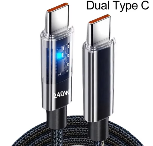 Câble de charge 0,25m Double Type C en Nylon 240W