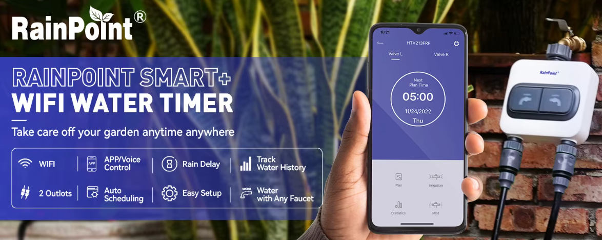 Minuterie d’Arrosage Intelligente 2 Zones – WiFi avec Hub – Contrôle à Distance & Arrosage Automatique
