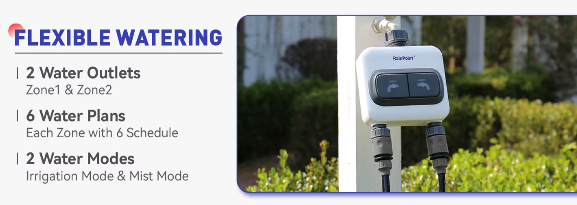 Minuterie d’Arrosage Intelligente 2 Zones – WiFi avec Hub – Contrôle à Distance & Arrosage Automatique