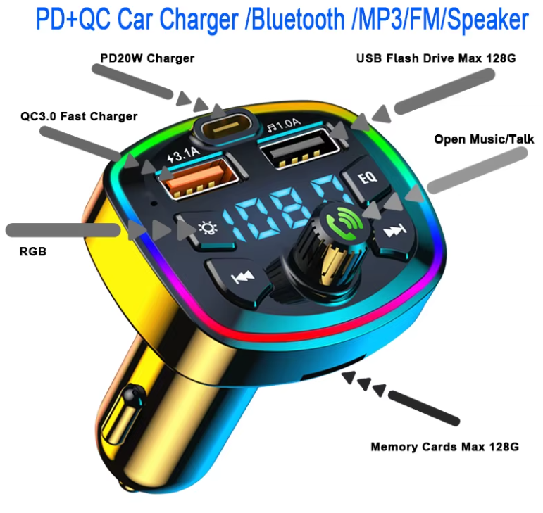 Transmetteur FM Bluetooth 5.0 pour voiture - double USB - chargeur rapide